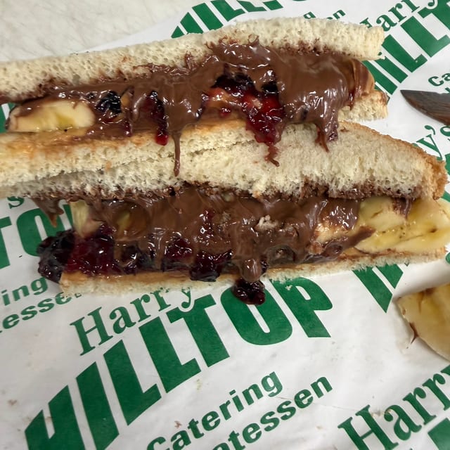 Peanut Butter Nuttella and Jelly on White Bread.