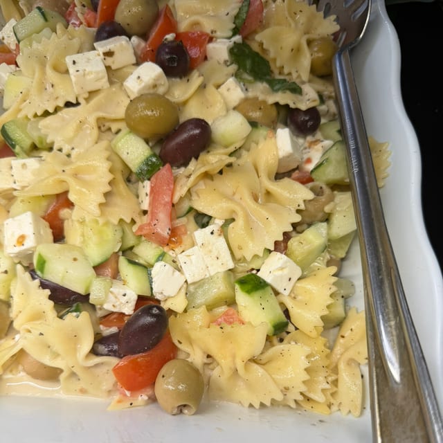 Greek Bowtie Pasta Salad.