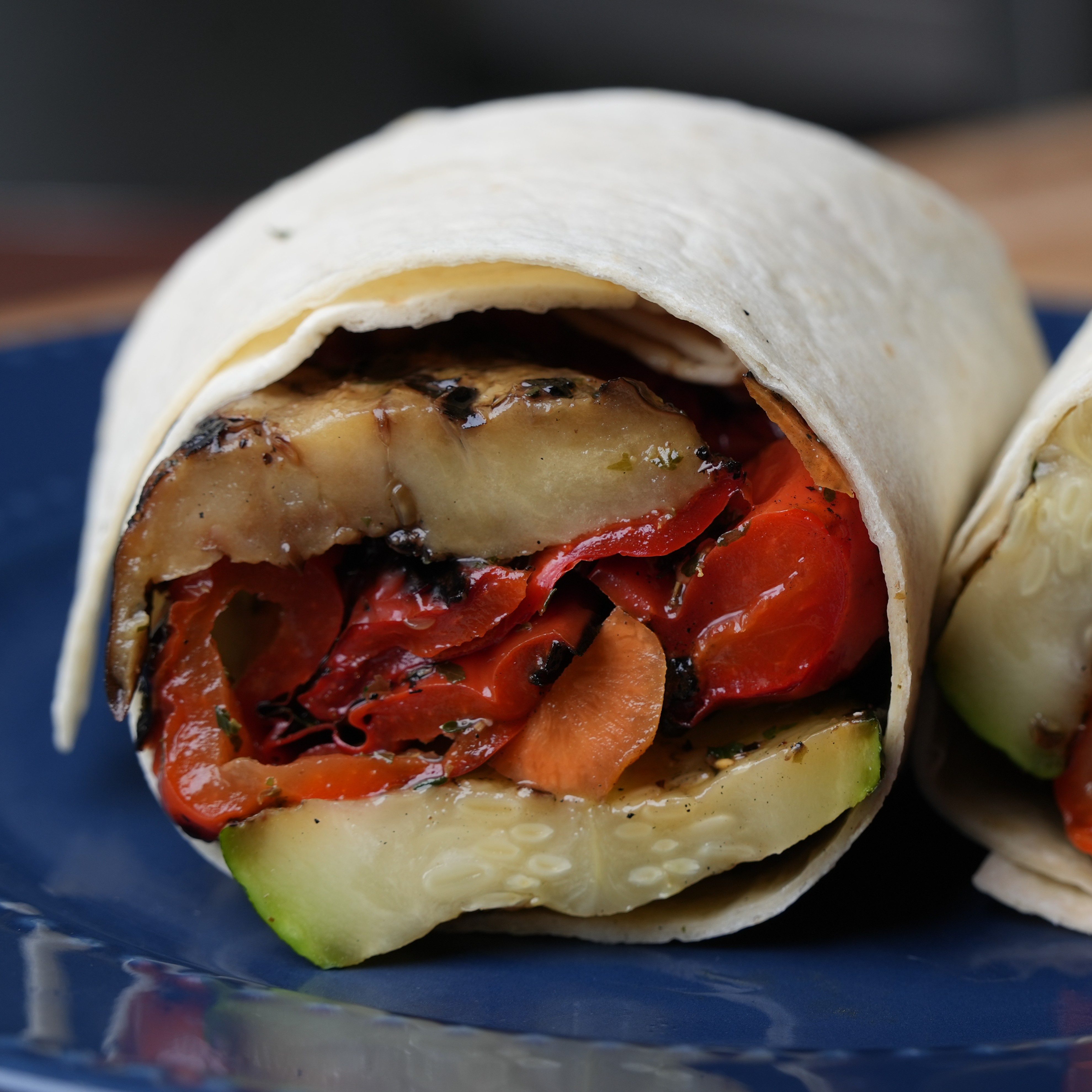 Grilled Vegetables, Fresh Mozzarella with Balsamic Vinegar on a Wrap.