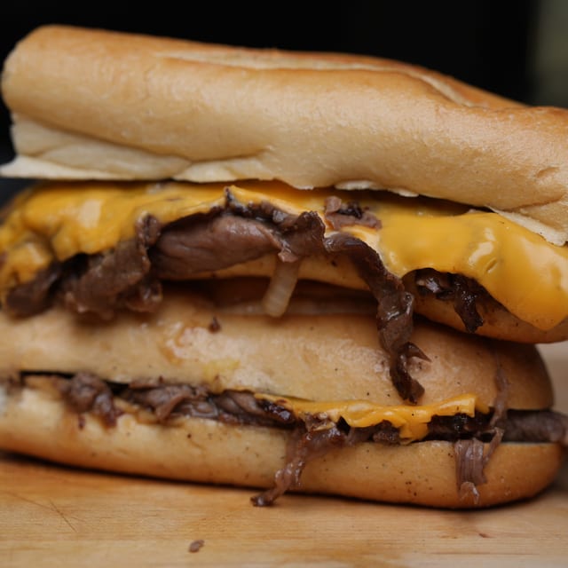 Philly Cheese Steak on a Hero Sandwich.