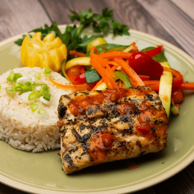 Mahi Mahi Over Rice & Vegies.