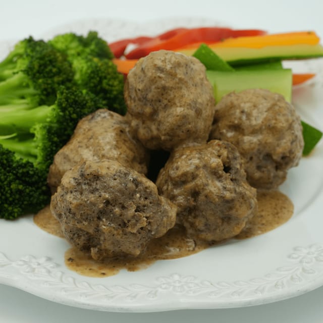 Swedish (Beef) Meatballs over Egg Noodles.