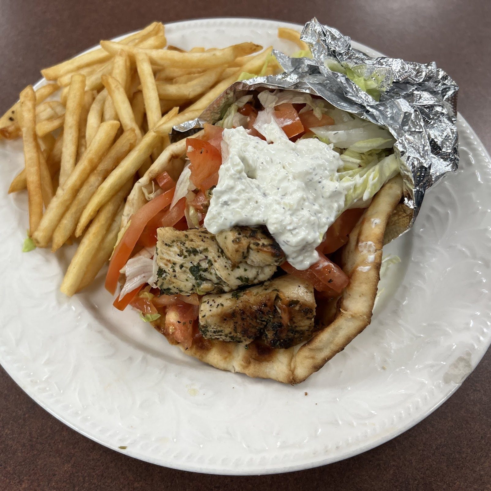 Chicken Souvlaki in a Pita.