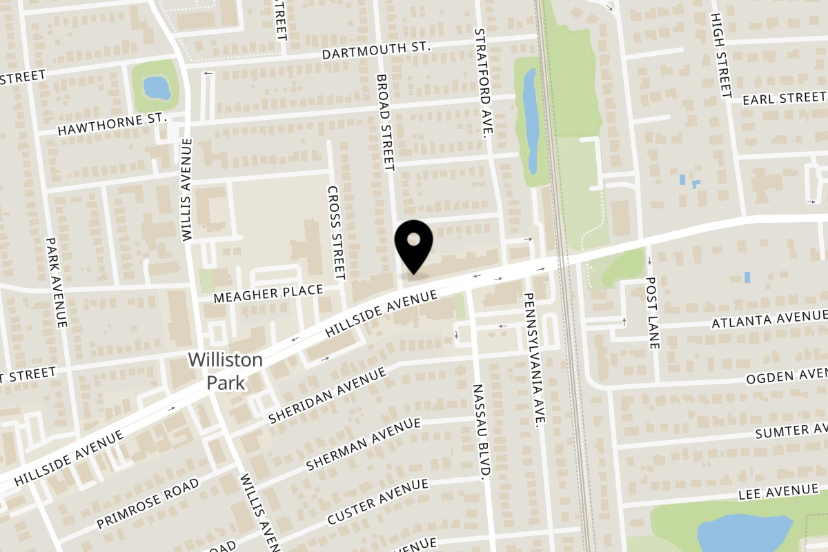 Map showing the location of Harry's Hilltop on 60 Hillside Ave. in Williston Park